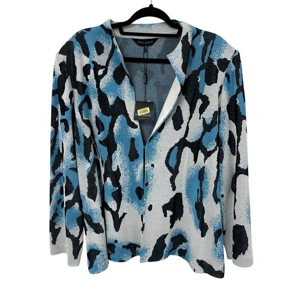 NWT Ming Wang Blue White Animal Print Tailored Fit Long Sleeve Jacket Womens 3X - Picture 1 of 8